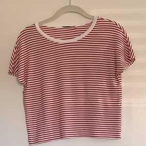 Zara Red & White Striped Crop Top